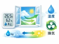 alt="換気すると湿度は下がる？外気との絶対湿度差を比較して換気すべき日がわかるイラスト"