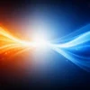 alt="熱の流れと温度差を表す抽象イメージ。赤と青のエネルギーが中央で交わり、熱移動と空気の動きを象徴する光のグラデーション。"