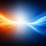 alt="熱の流れと温度差を表す抽象イメージ。赤と青のエネルギーが中央で交わり、熱移動と空気の動きを象徴する光のグラデーション。"